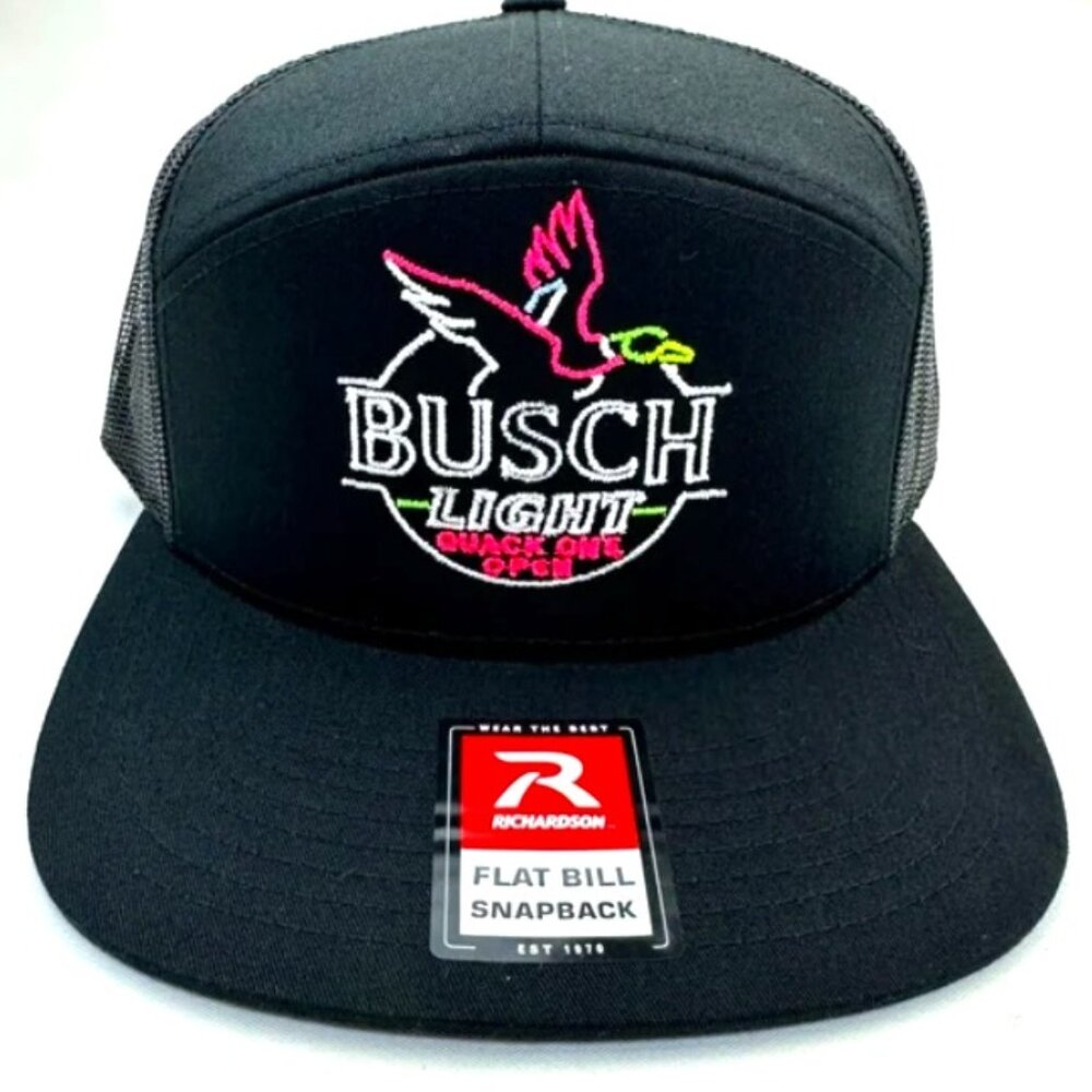 Busch Light Beer Duck Hunting Mesh Adjustable Snapback Flat Bill 7 Panel Hat